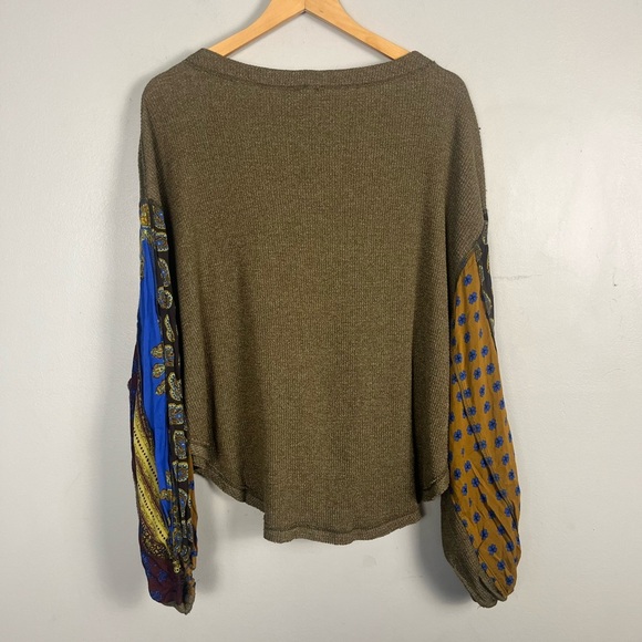 We the Free Top Womens small Green Blouson Sleeve Waffle Oversized - Picture 8 of 8